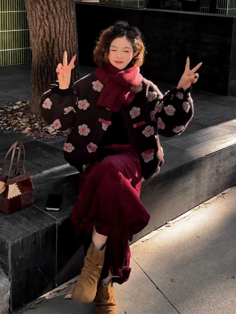 秋冬季穿搭一整套女装2025新中式国风禅意风外套高腰阔腿裤两件套