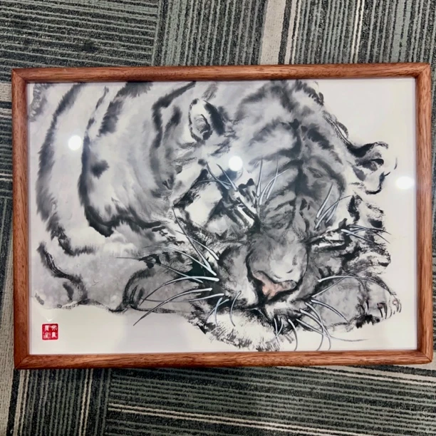《梦虎藏锋》水墨写意A3带框手绘原稿国画