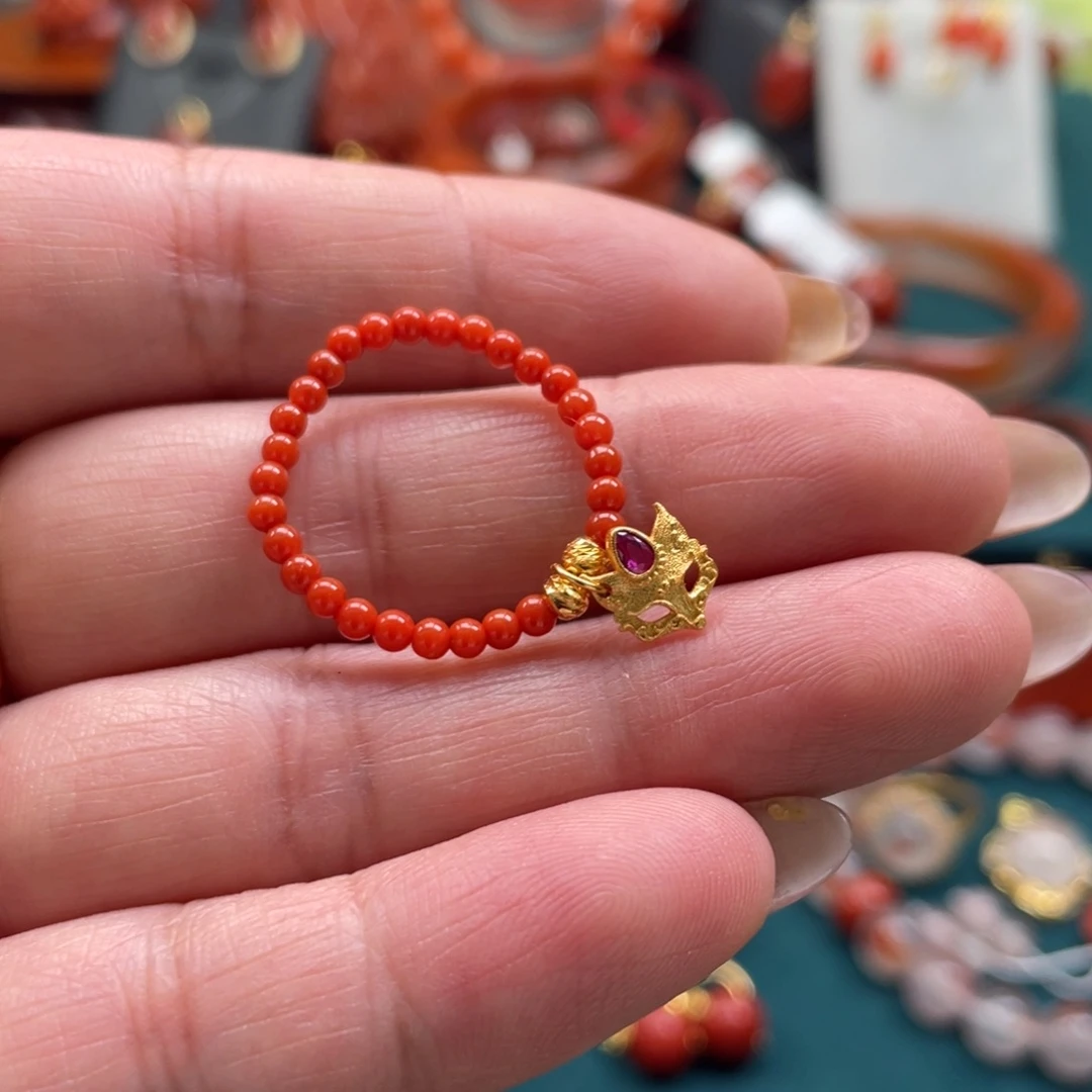 南红玛瑙未镶嵌开播福利保山小米珠diy戒指