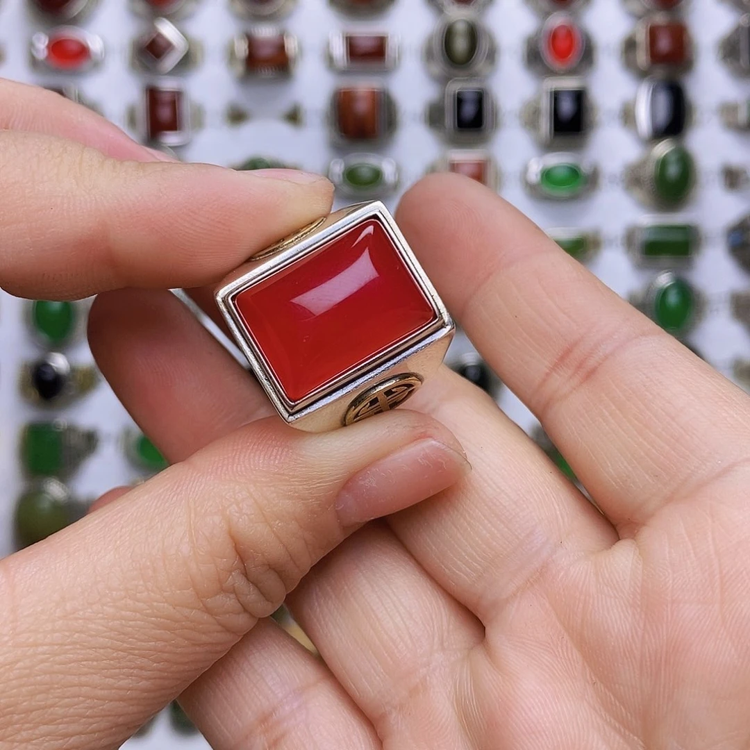 玛瑙/玉髓戒指银S925镶嵌自*