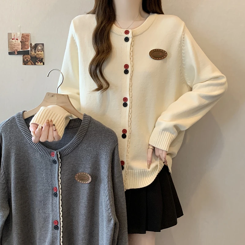 【琦琦】秋冬新款胖mm大码百搭遮肚显瘦软糯保暖针织开衫上衣毛衣女