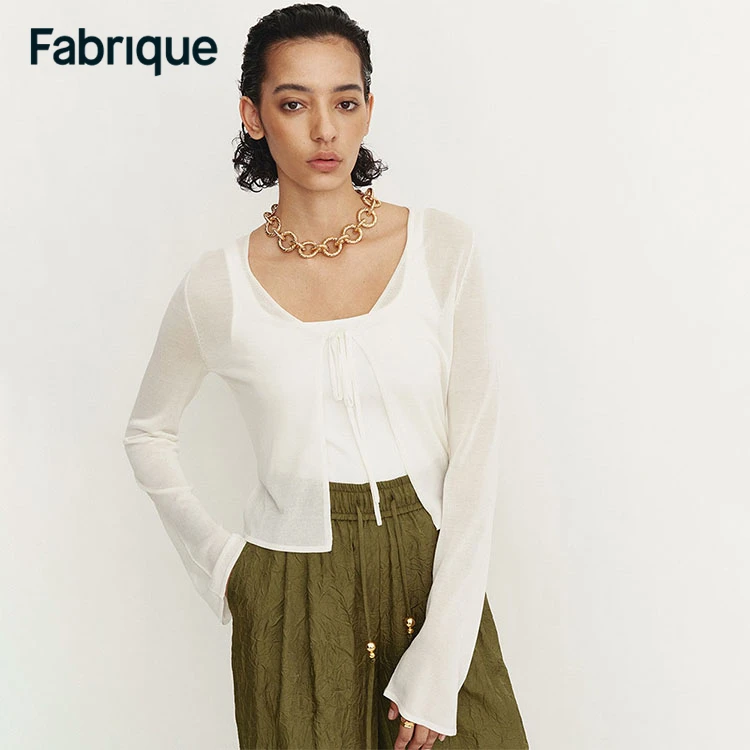 【Fabrique】Liya春夏新款栀子白桑蚕丝莱赛尔薄款系带亲肤针织开衫
