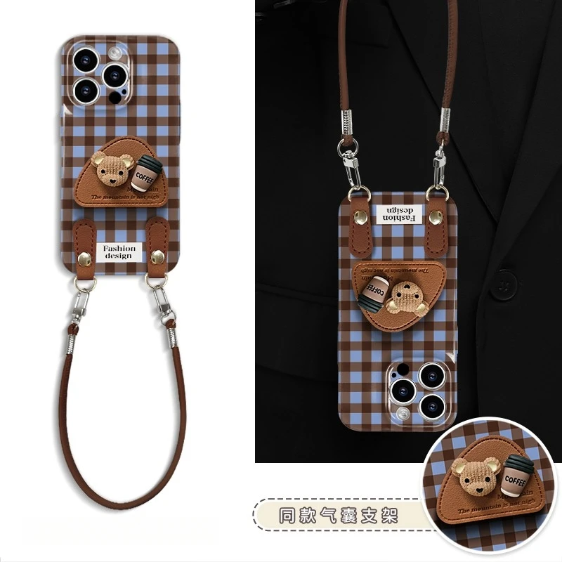 适用棕色格子于苹果16高颜值时尚软菲林手机壳华为OPPO小米VIVO