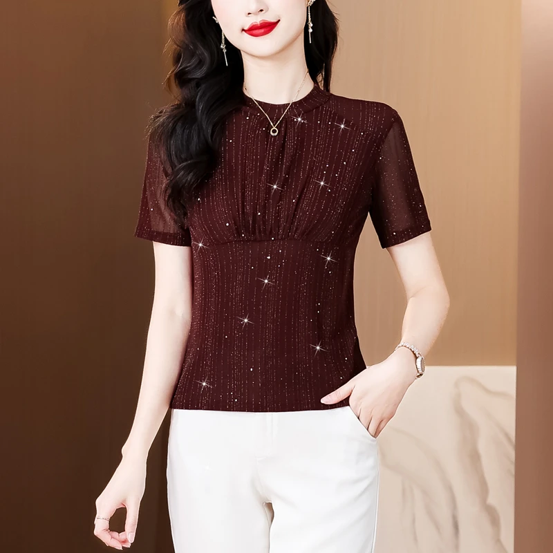 【夏一雯专属】夏季短袖T恤女纯色遮肉显瘦上衣洋气妈妈装气质小衫