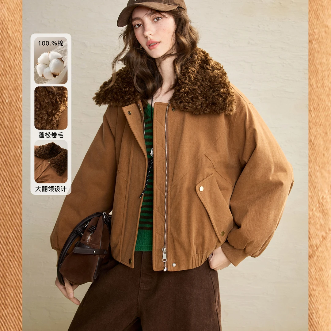 【德鲁斯派克】南瓜谷 冬季宽松蓬松卷卷毛女装短外套FX4WT0975-A