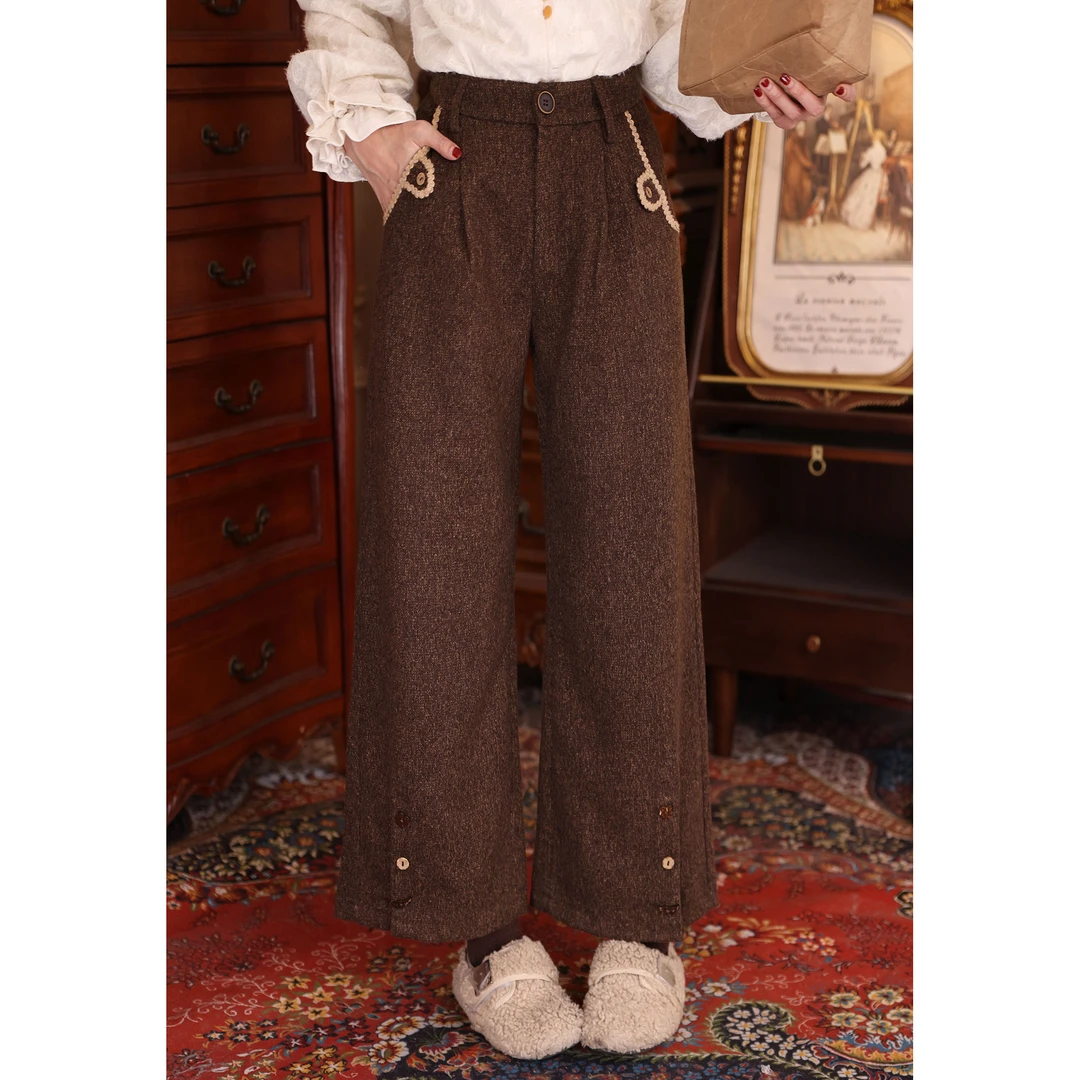 陈大器【冬日简讯】港风复古纯色直筒休闲高腰百搭长裤JF1103439