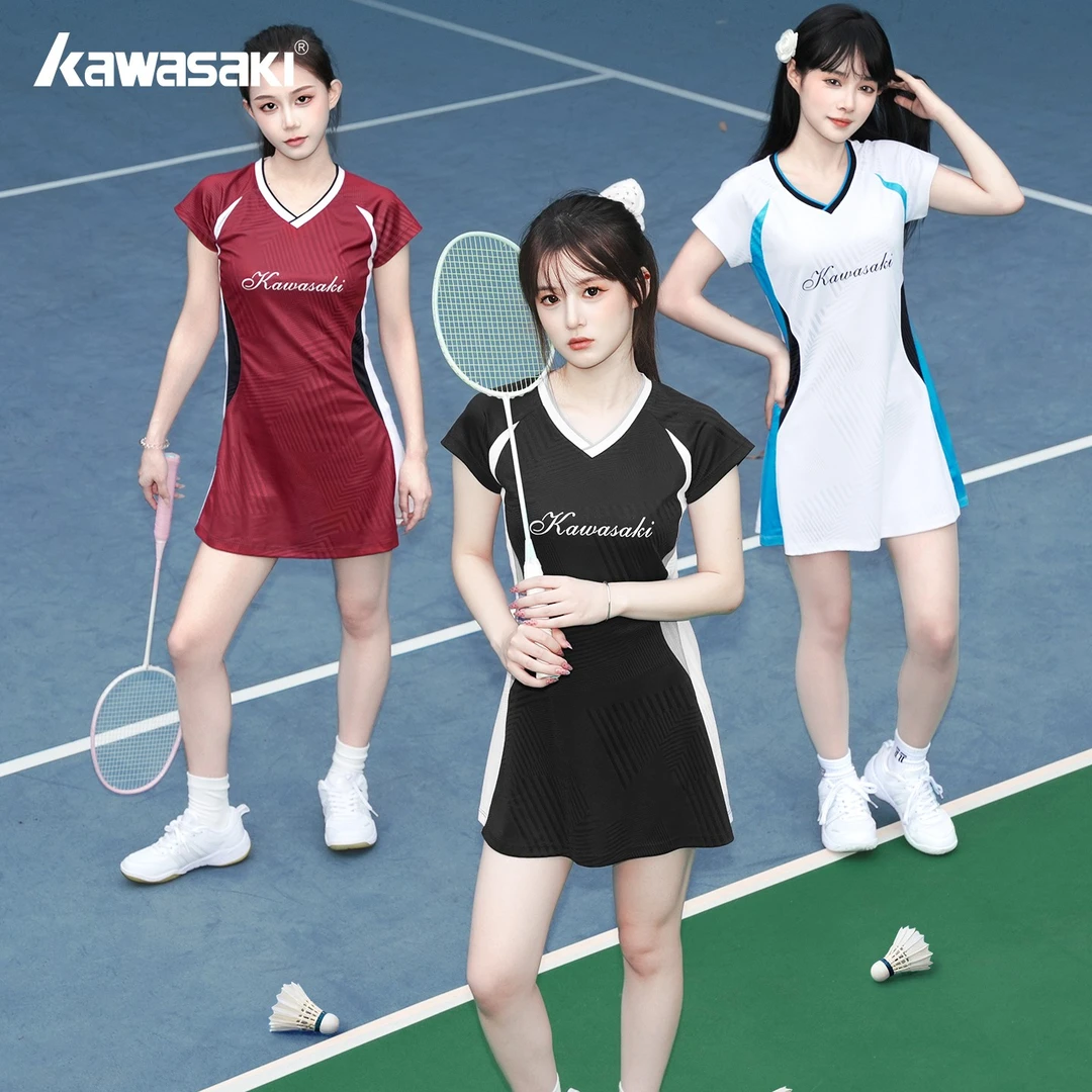 kawasaki/川崎羽毛球服连衣裙速干运动显瘦网球裙青花瓷小蛮腰