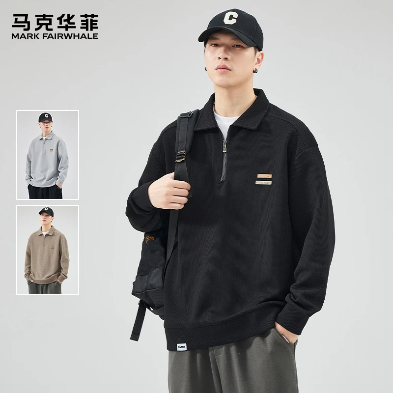 马克华菲美式半拉链卫衣男士秋季新款宽松百搭POLO领休闲上衣外套