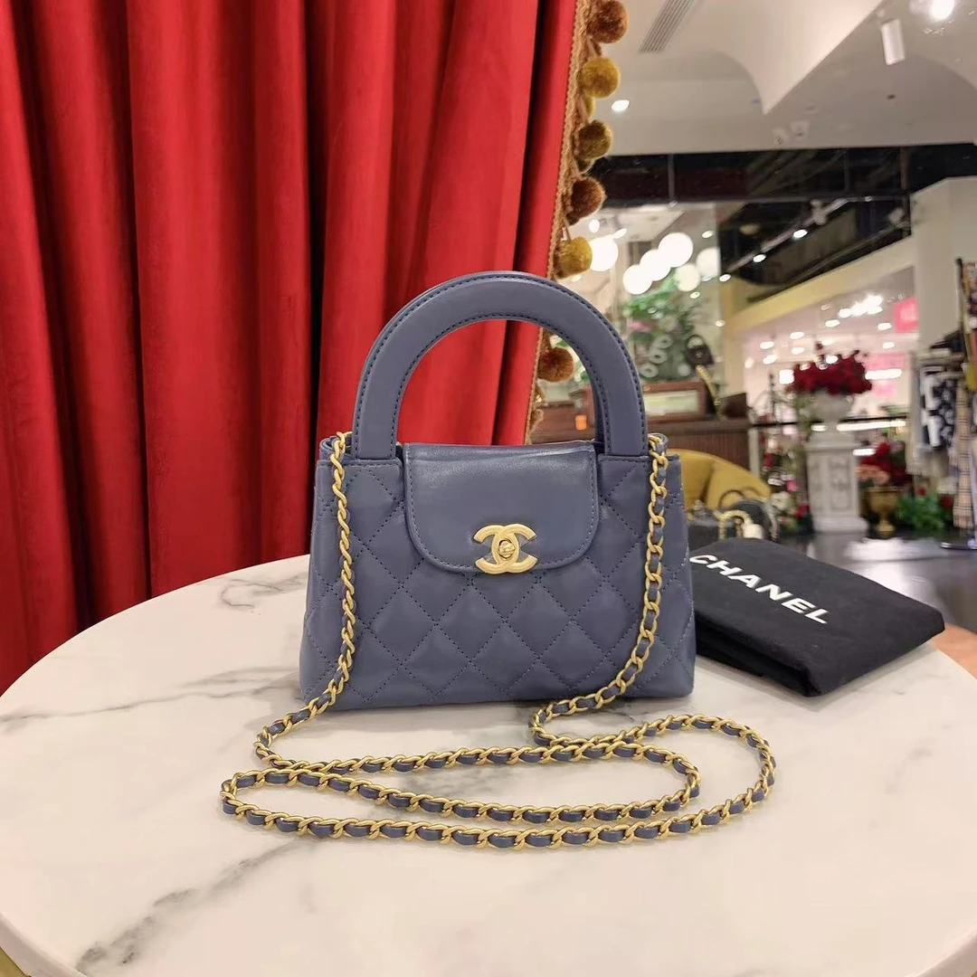 99新 Chanel/香奈儿 GGS23K Kelly大号雾霾蓝金扣牛皮/90208744