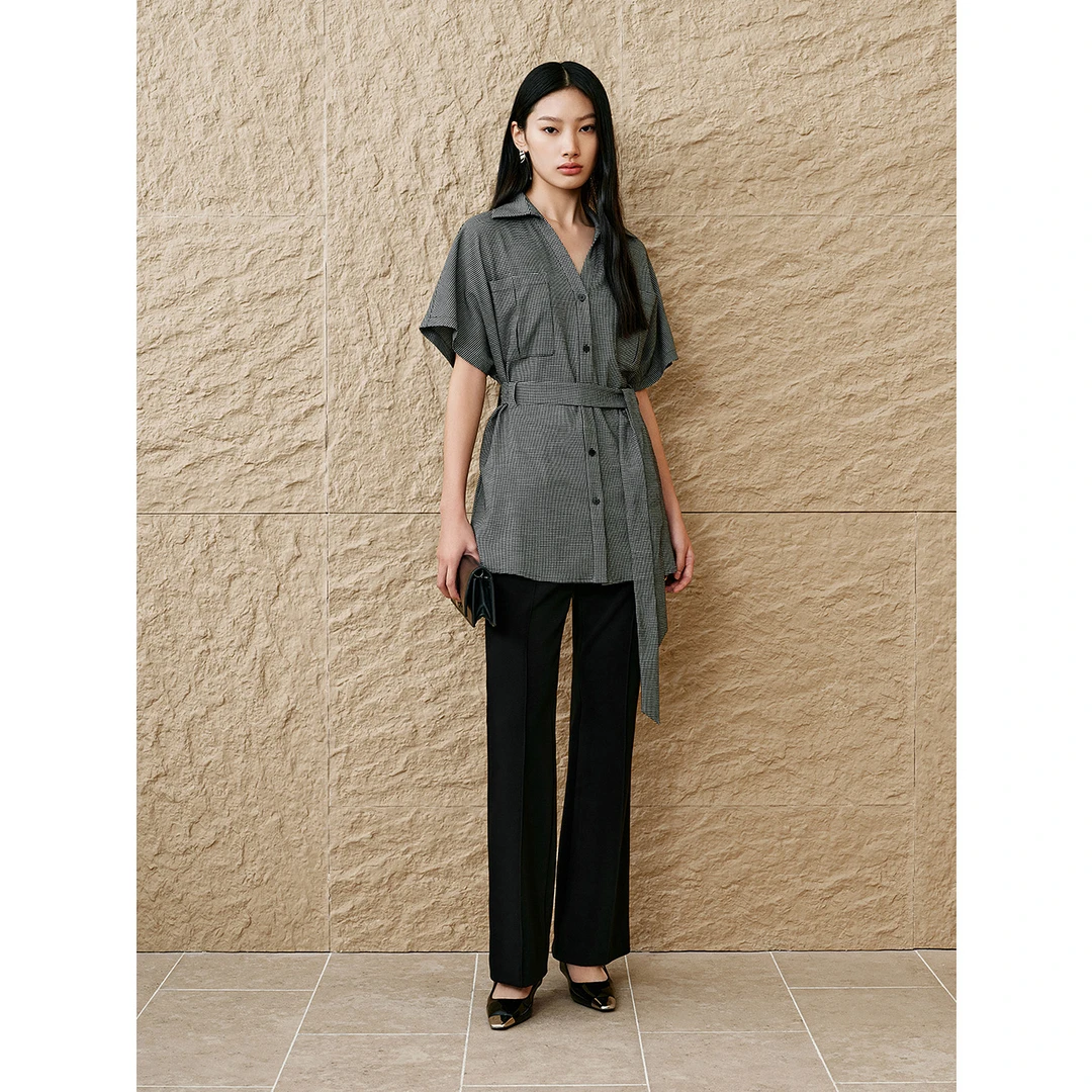 INSUN恩裳专选2025春季新款经典千鸟格女士衬衫9C65170180