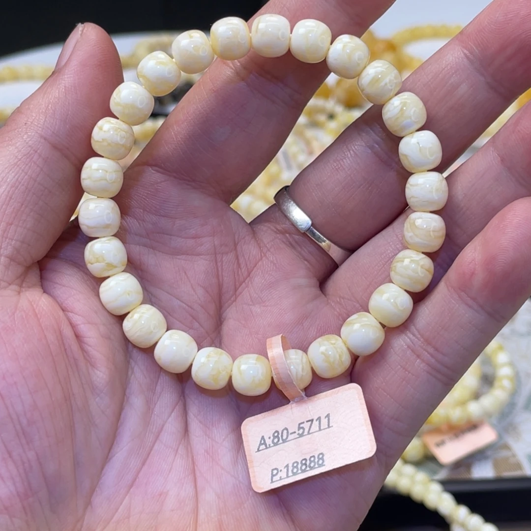 蜜蜡未镶嵌手串8mm白蜡细丝虎皮千层