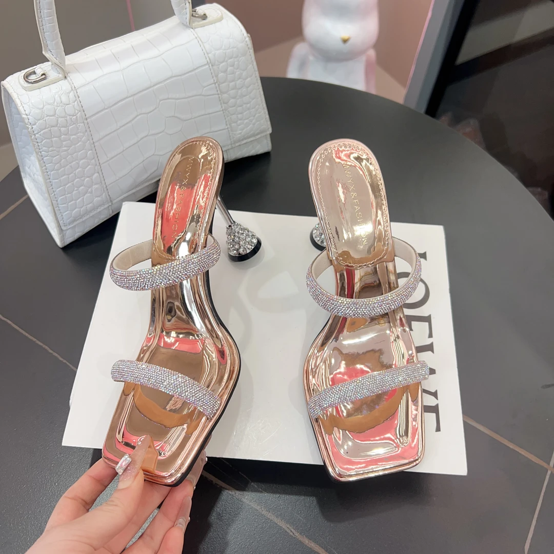 2025夏季新款水钻一字拖鞋细跟高跟凉拖仙女风时尚外穿0289-207