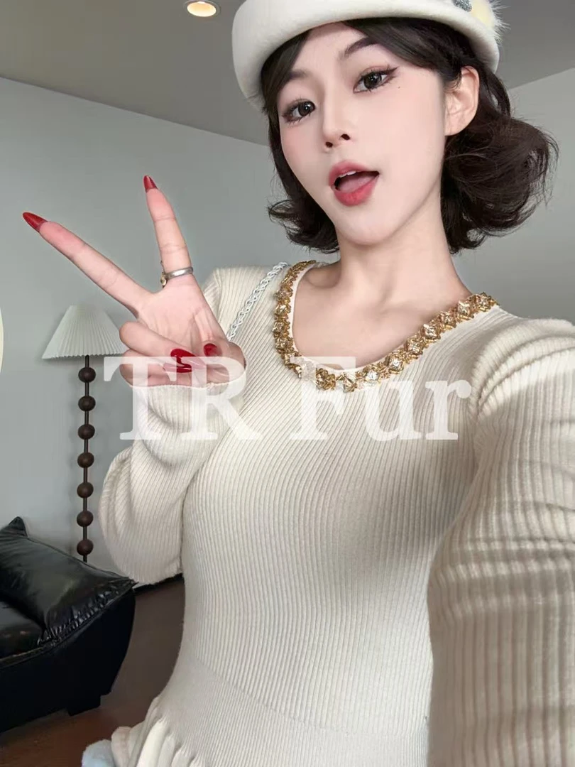 【TR Fur】法式针织连衣裙女冬季新款内搭打底裙配大衣的毛衣裙