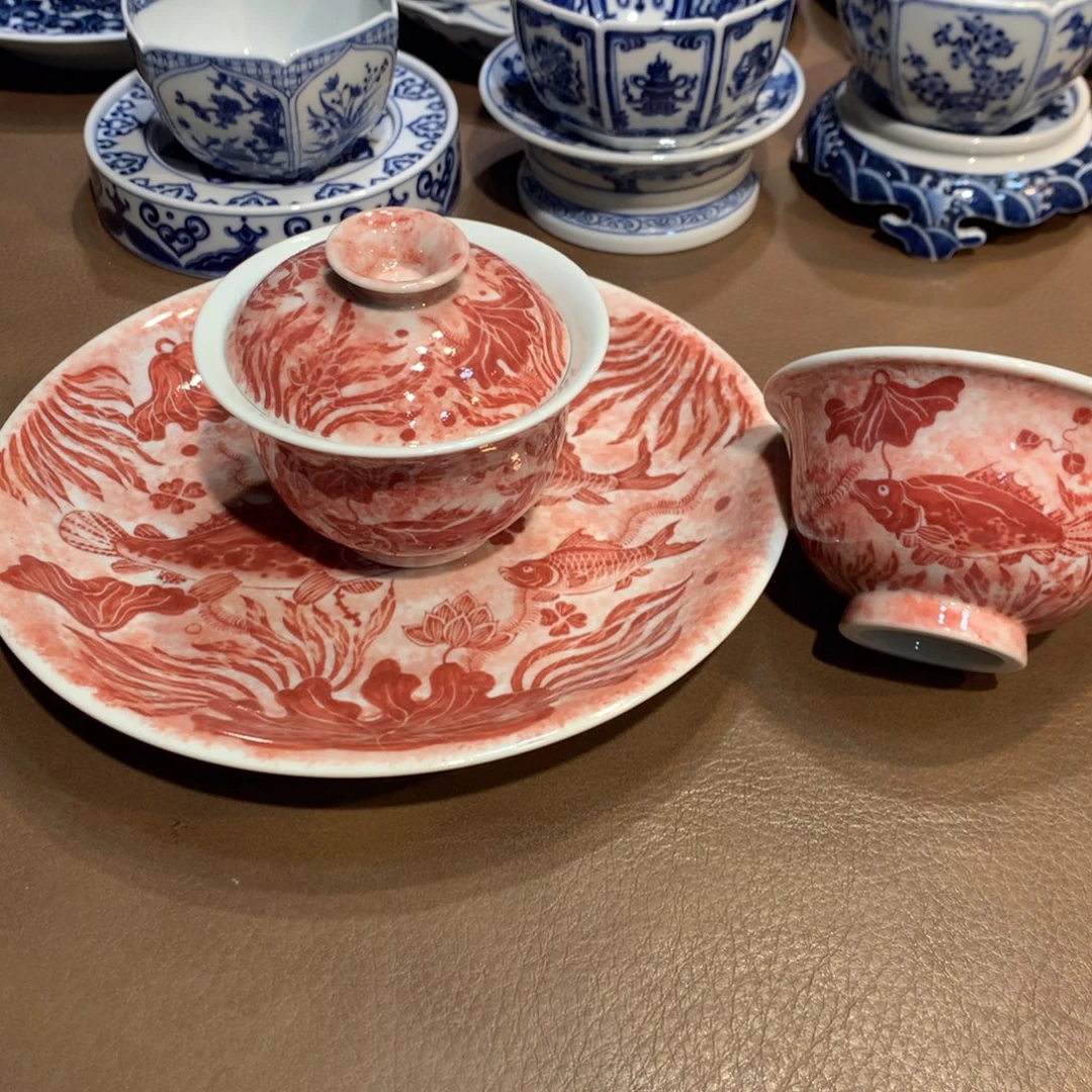 陶瓷陶瓷陶瓷陶瓷拓片鱼藻三件套