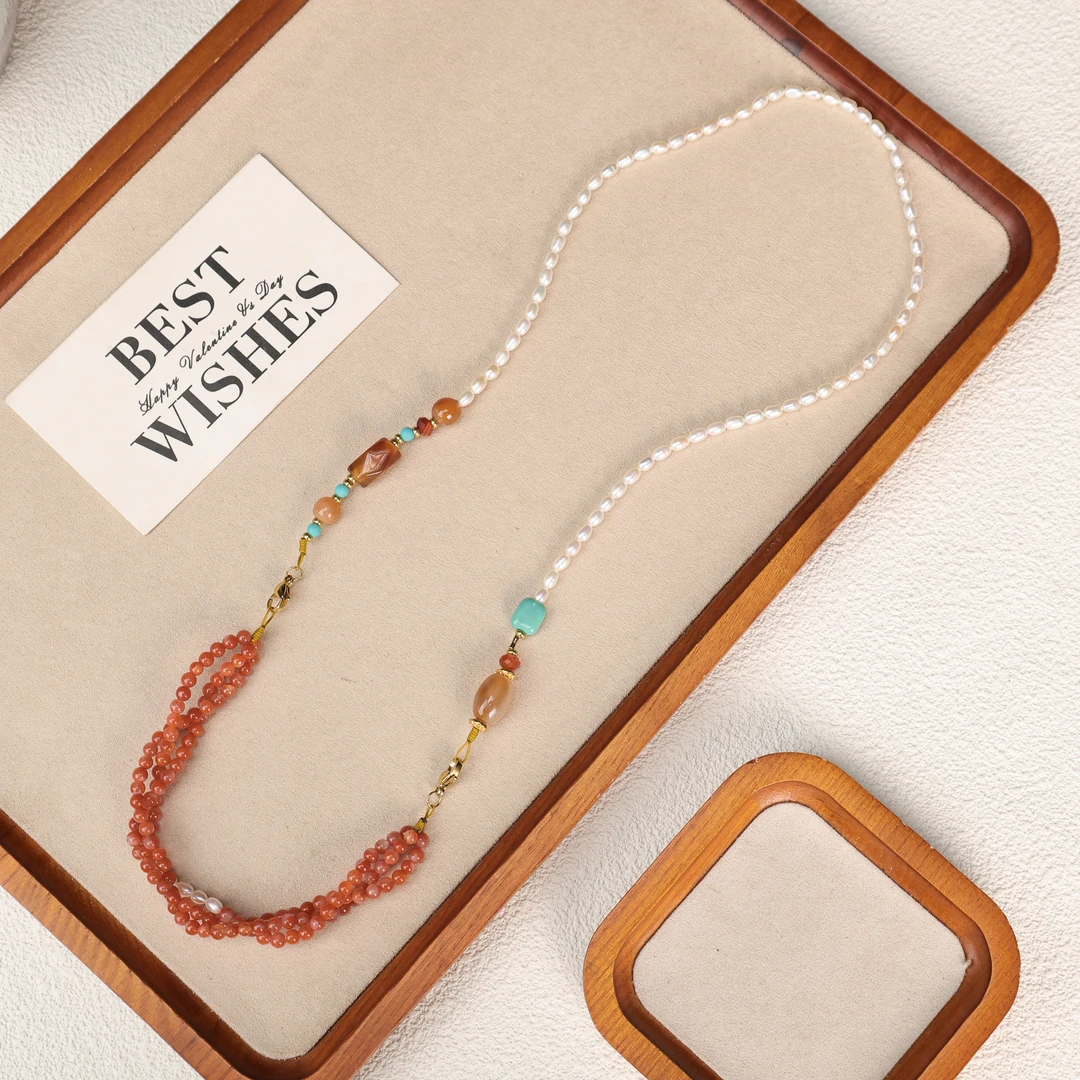 合金琉璃项链 LZ4878南南恼恼小点位三层清水蓝方块朱朱项链