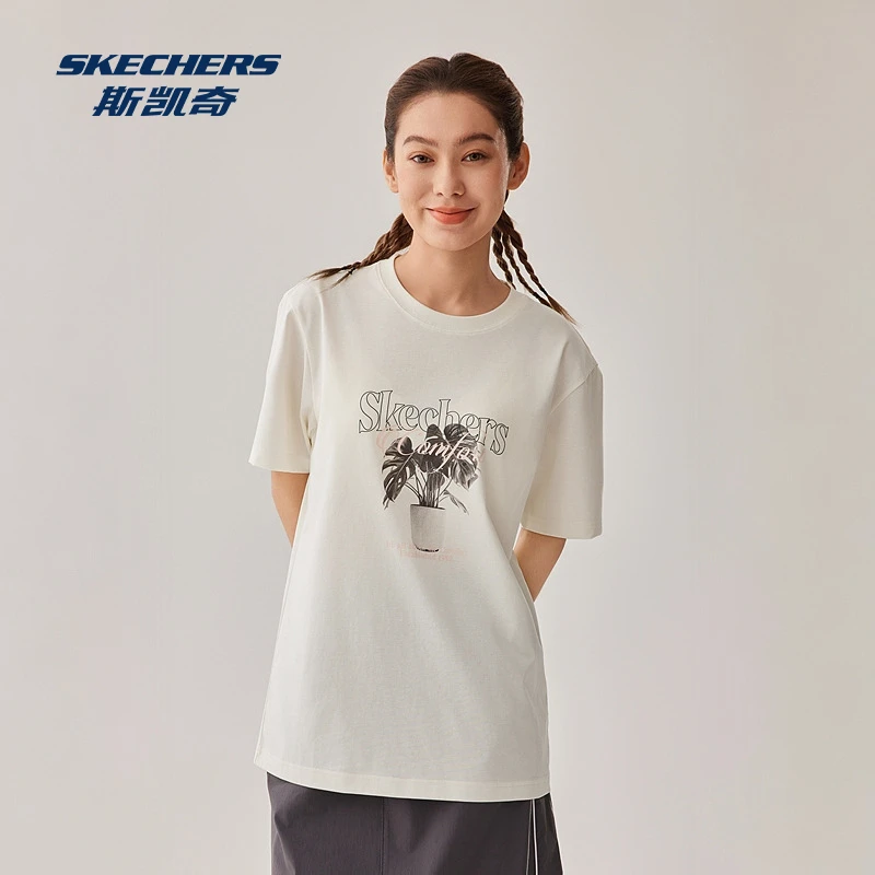 斯凯奇2025针织短袖T恤衫舒适柔软百搭L225U063 DB