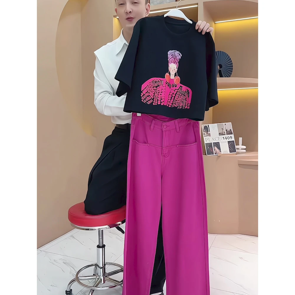 欧货休闲运动服套装2025新款爆款洋气减龄女装春季印花短袖两件套