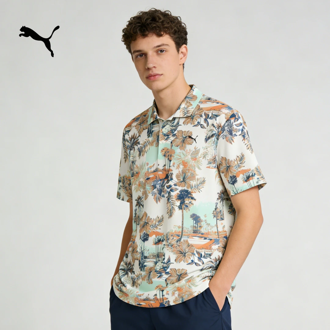 PUMA/彪马男士高尔夫26春夏高弹印花潮流透气速干短袖 634845-01