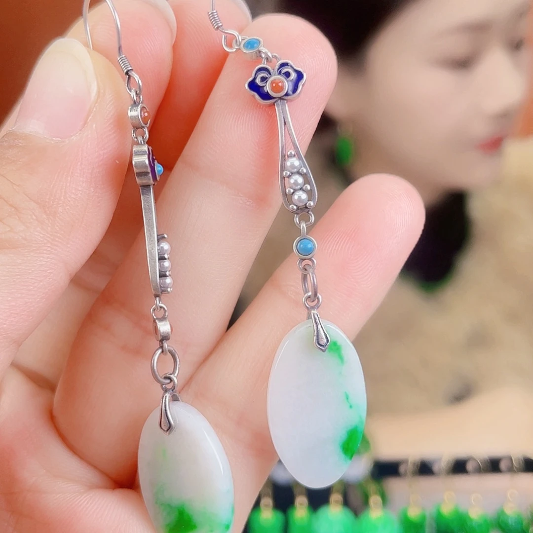 翡翠银S925镶嵌耳饰