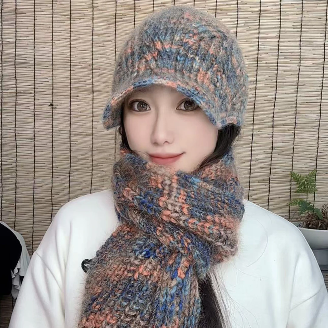 复古港风极简风女鸭舌帽冬季时尚针织帽子