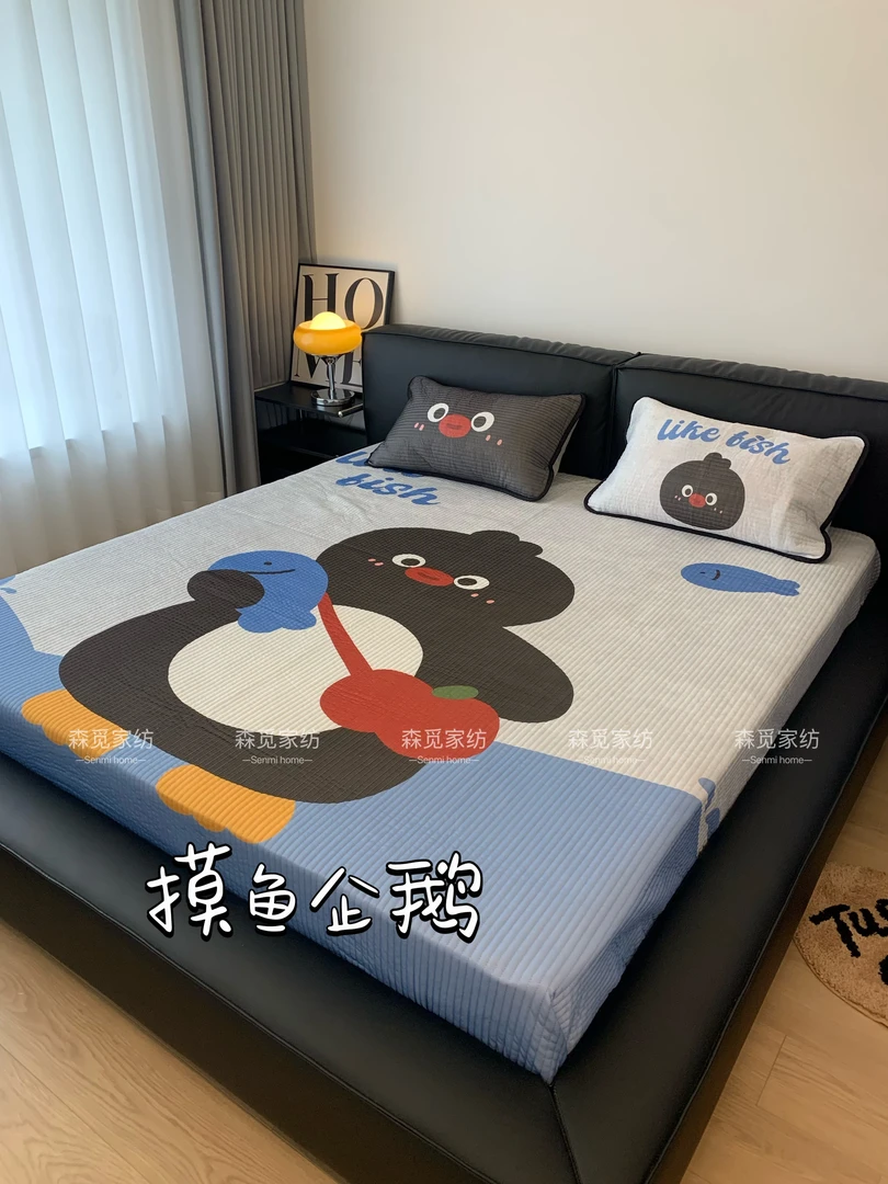 森觅家【冰丝床盖】A类冰丝床盖三件套 大版数码印花