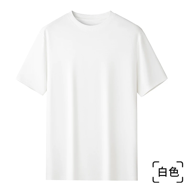 60支匹马棉索罗娜短袖休闲白色夏季纯色简约圆领T恤透气