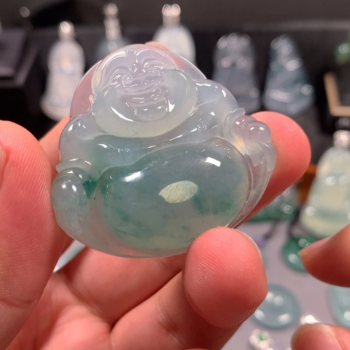 翡翠未镶嵌颈饰大件起胶佛公