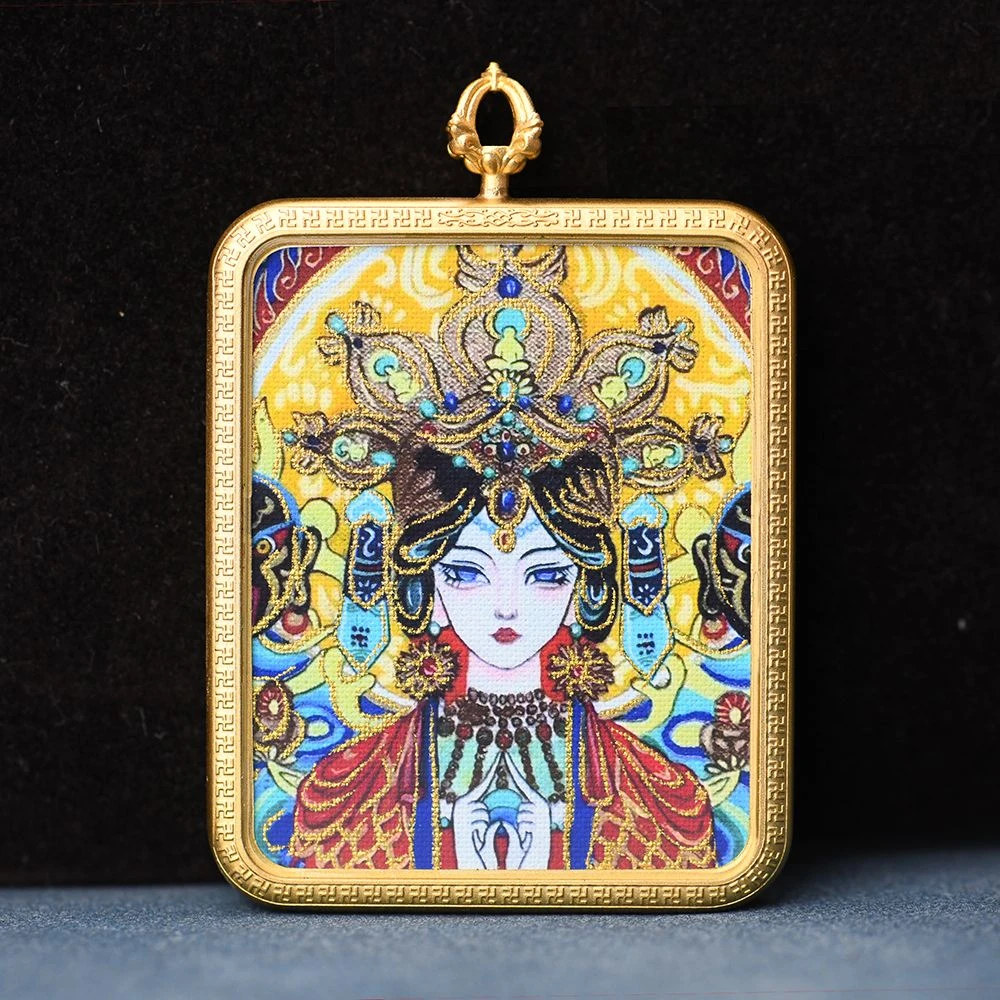 铜合金铅玻璃吊坠 小月唐卡 民族风艺术随身佩戴（两面图图备注）