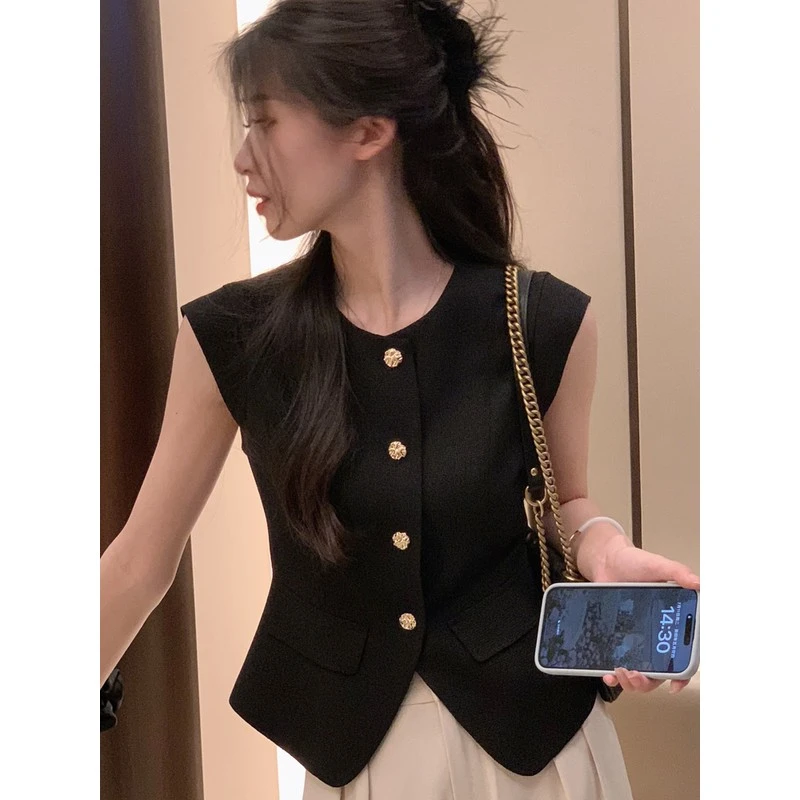 小香风无袖马甲开衫女春装2025年新款修身显瘦法式上衣设计感小众