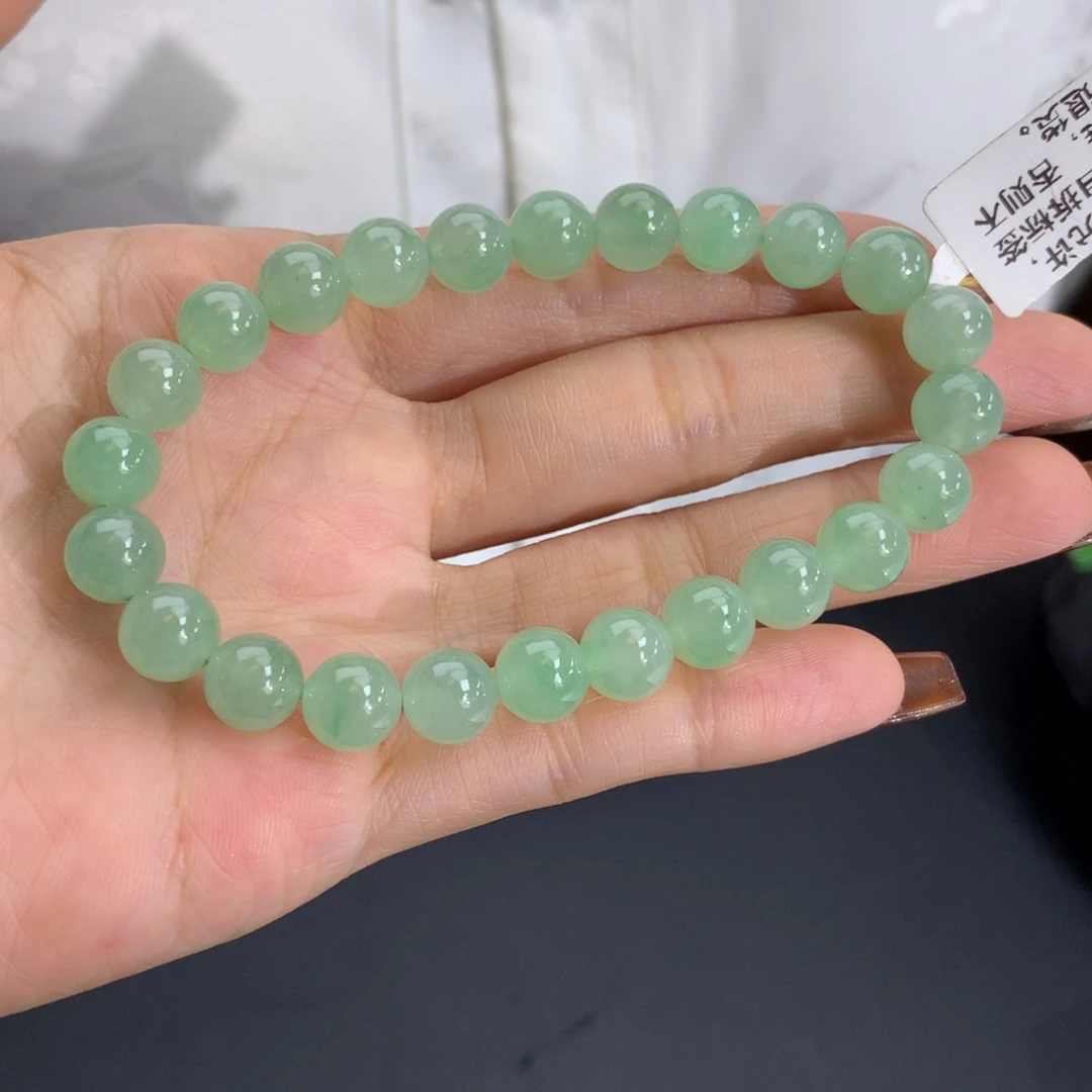 未镶嵌手串翡翠卡8冰胶晴绿手串