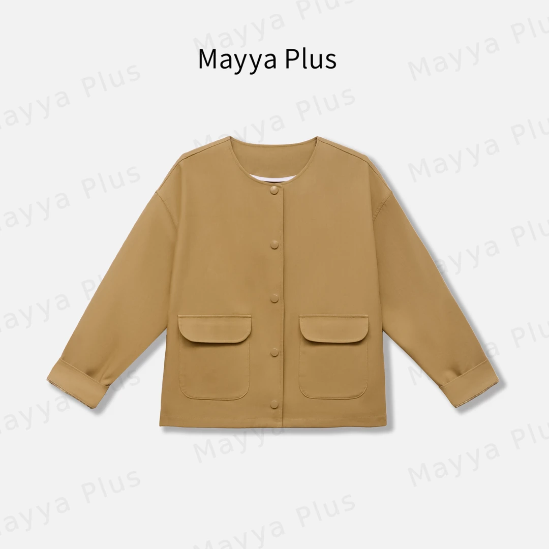 【琥珀流光】Mayya Plus秋季百搭卡其色风衣女外套显瘦上衣32536116