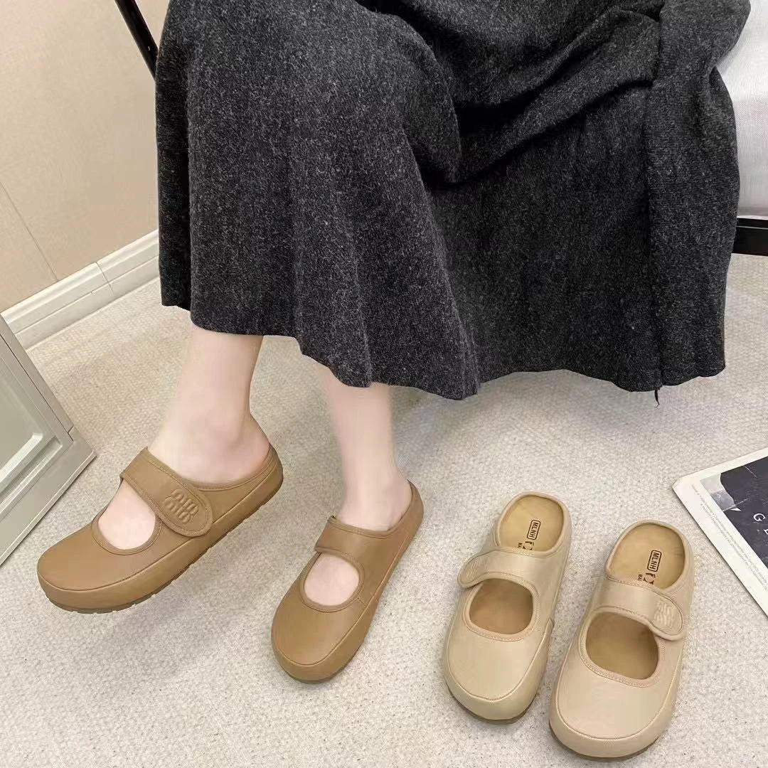 网红复古丑萌平底新款外穿懒人包头拖鞋762(拍大一码)