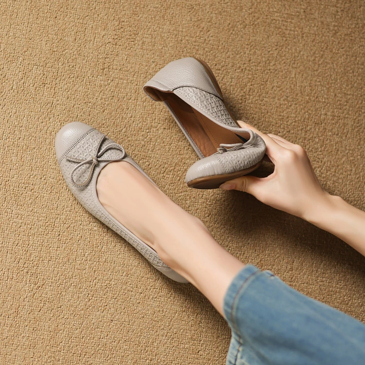 【跟高1CM】羊猪猪/时尚百搭蝴蝶结圆头浅口懒人鞋平底女单鞋