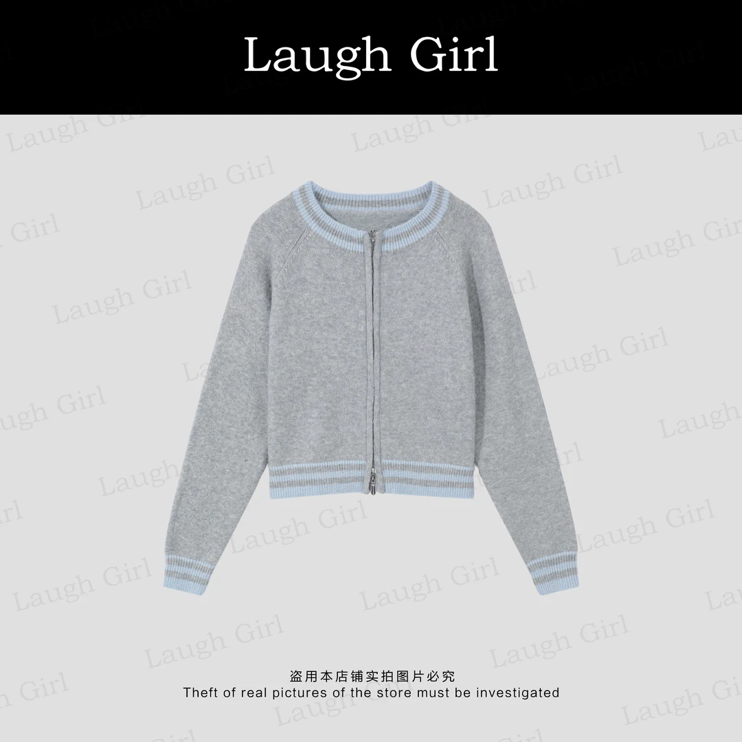 楚楚君 Laugh girl【软糯小香】撞色条纹双拉链毛衣外套WL53899J