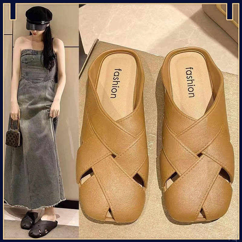 2025爆款韩版百搭复古悠闲遛弯仙女风办公室软底外穿夏季包头拖鞋