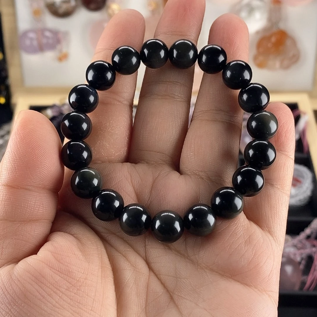 水晶手串未镶嵌黑曜石单圈