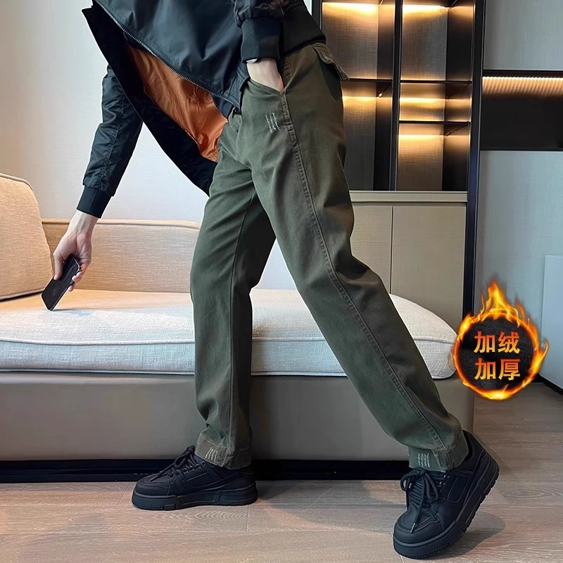 美式原创工装裤男款秋冬季百搭高级感水洗磨毛加绒直筒休闲长裤子