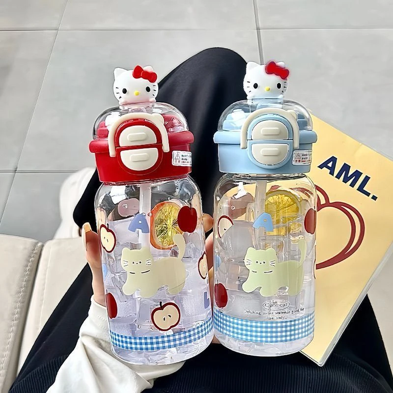 可爱小猫水杯女生高颜值不装款新款塑料吸管杯子学生上学专用夏kk
