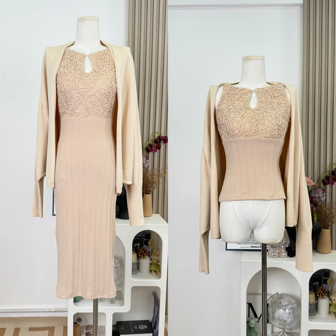 气质佳人温婉纯欲性感气质内搭蕾丝内搭长袖上衣女修身连衣裙女