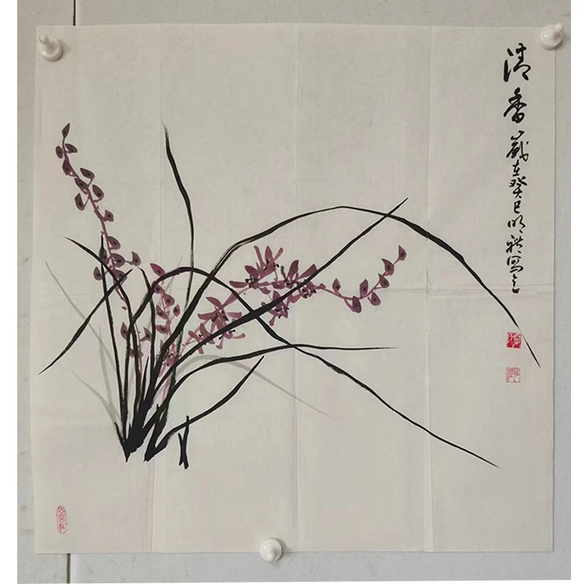2756  纯手绘老字画《兰花》斗方  尺寸 68×68