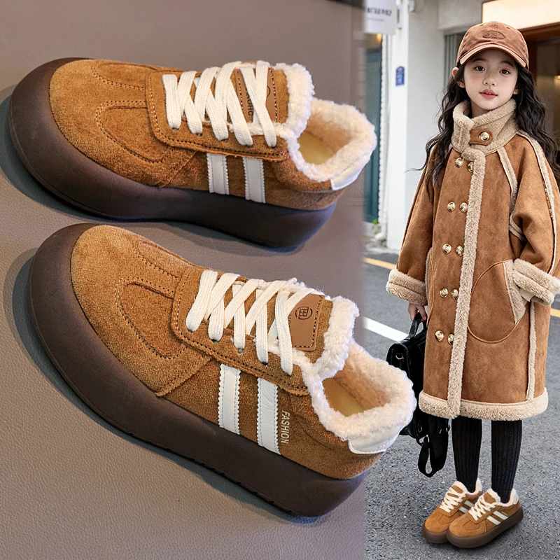 女童鞋子2025新款秋冬季女孩雪地靴儿童加绒大棉鞋保暖德训运动鞋