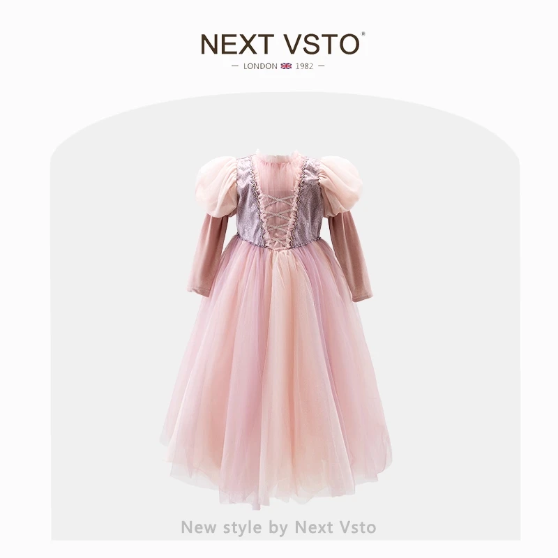 英国NEXT VSTO女童乐佩公主春秋款气质小女孩网纱圣诞礼服连衣裙