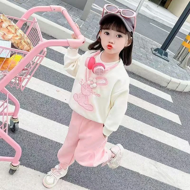 女童衣服春季卫衣套装新款儿童洋气2025幼儿园休闲卡通宝宝两件套