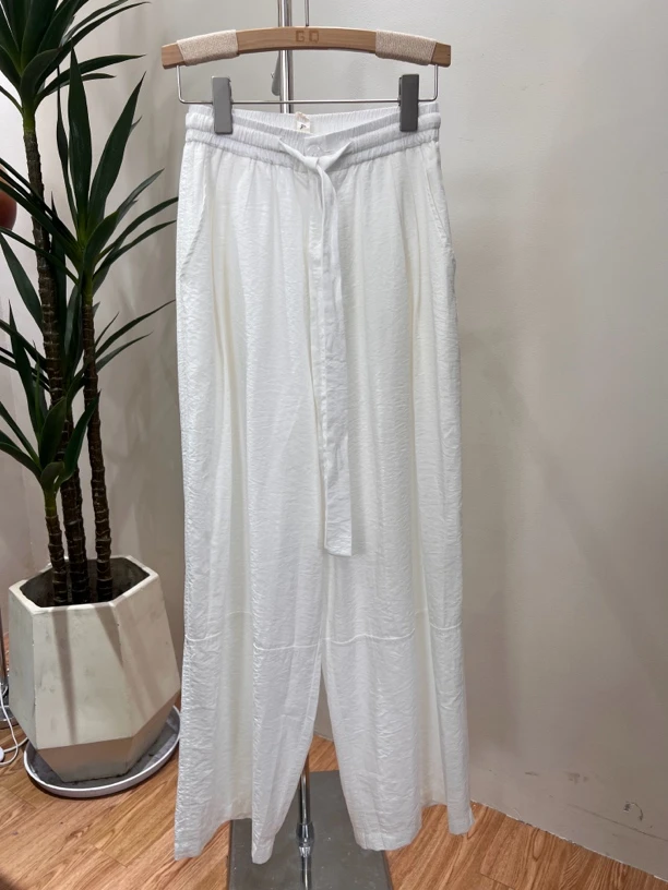 709#白色阔腿裤夏季薄款垂感慵懒松紧腰抽绳老钱风棉#麻休闲裤