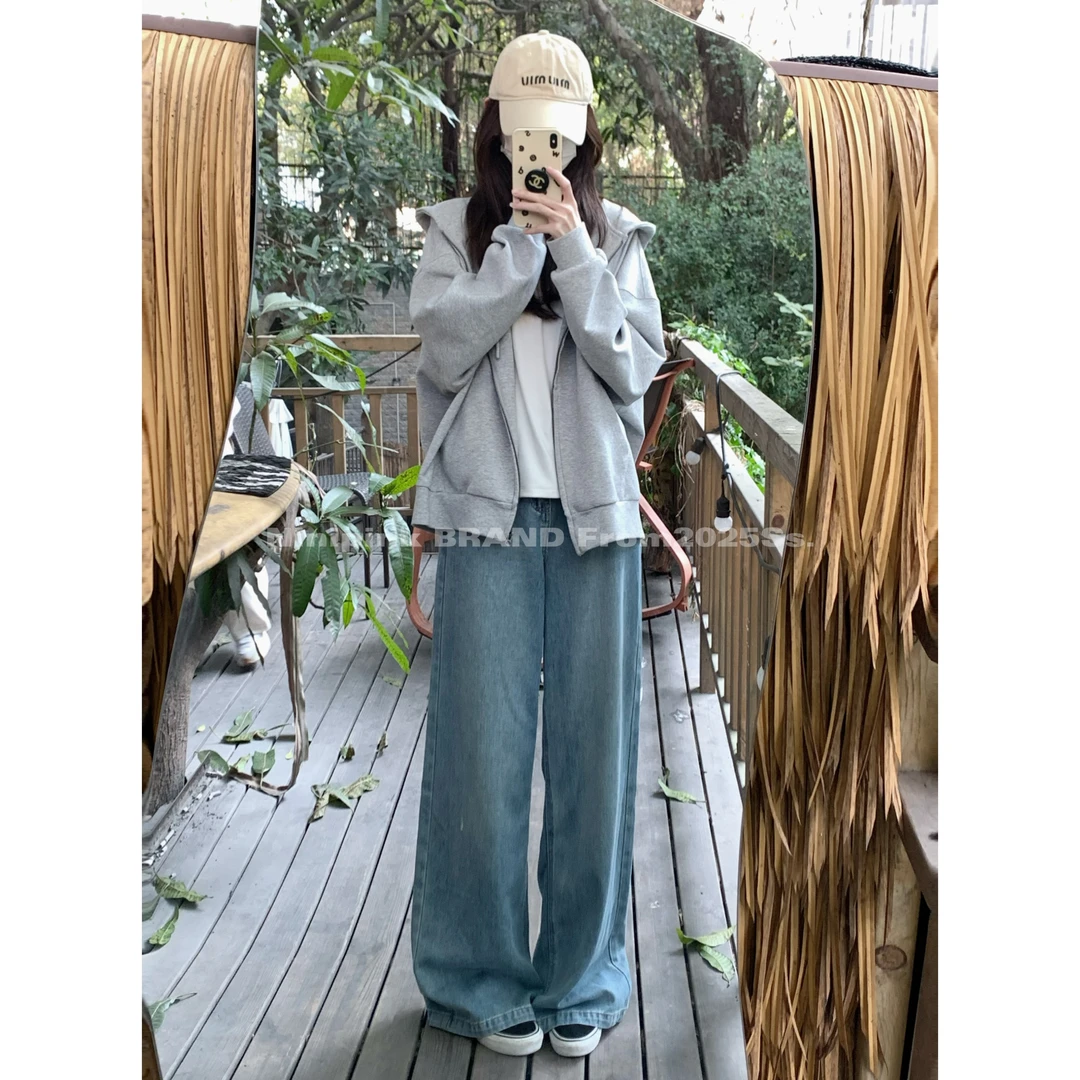 庄不腻早春新款【新晋神裤】韩系直筒牛仔裤百搭显瘦阔腿长裤6024