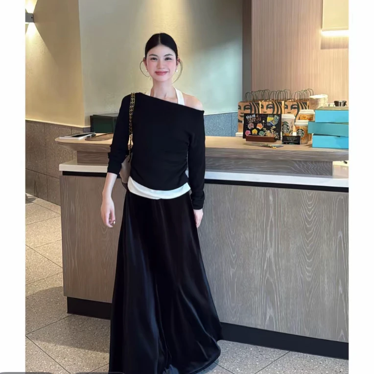 【斜插口袋醋酸丝绒】休闲百搭显瘦松紧腰半身裙