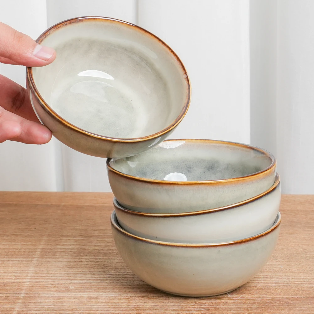 【瑕疵】小号吃饭碗釉下彩陶瓷碗窑变灰白高级复古米饭碗DB