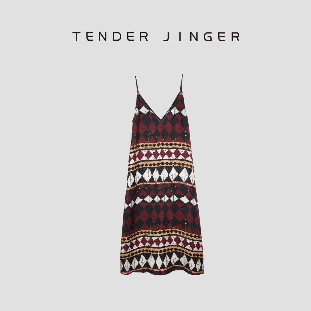 Tender Jinger度假风碎花显瘦桑蚕丝连衣裙T52BEI30570