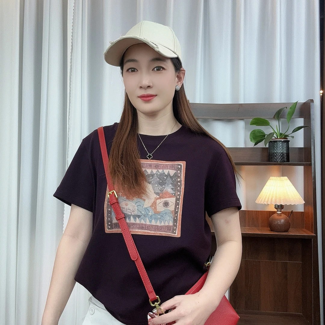 U.Ni【信鸽】夏季正肩圆领宽松棉短袖T恤