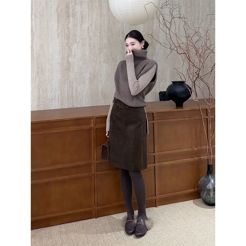 INS CEC秋冬新款高级感毛衣针织衫背心叠穿内搭打底衫半身裙套装